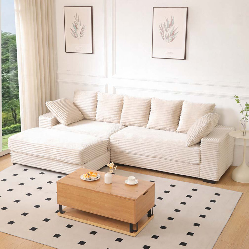 Canapé modulaire en velours côtelé 108,6 po avec repose-pieds, Beige