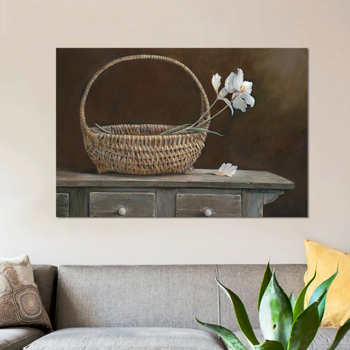 «Wicker & Orchids», reproduction d'art sur toile, H 18 po x l 26 po x P 1,5 po, Papier d'art encadré noir, Pas de tapis