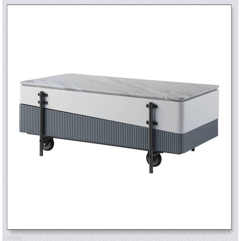 Table basse grise et blanche avec plateau relevable, parfaite pour la vie moderne et les solutions de rangement