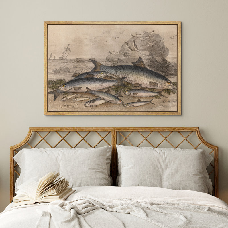 Reproduction d'art sur toile encadrée - poisson rétro, cuisine, décor de ferme moderne, H 16 po x l 24 po, Naturel