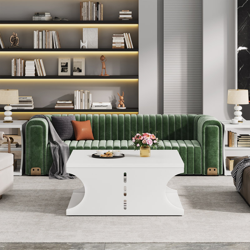 Table basse carrée 31,5 po pour le salon, Blanc beige