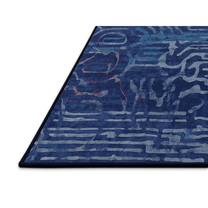 Tapis bleu soyeux et moelleux, Rond 8 pi