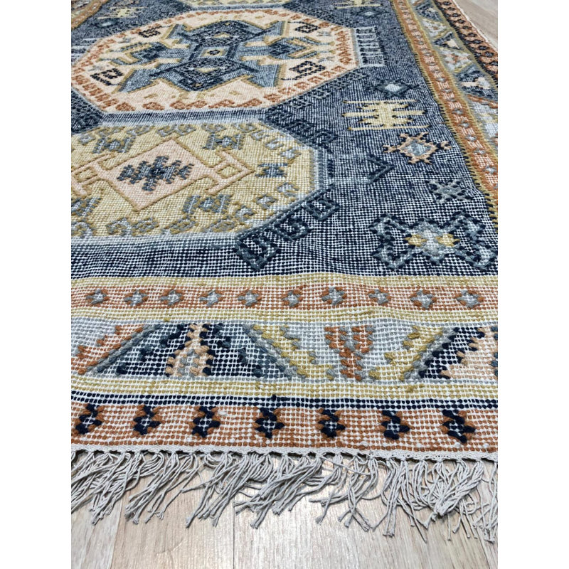 Blue Handwoven Wool Octagonal Medallions Classic Traditional Modern Contemporary Carpet Rug, 9' x 12'