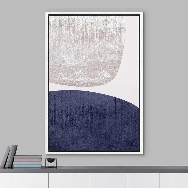 «Mid Century Shape» pastel bleu gris géométrique à motifs géométriques abstraits - cadre flottant, impression sur toile
