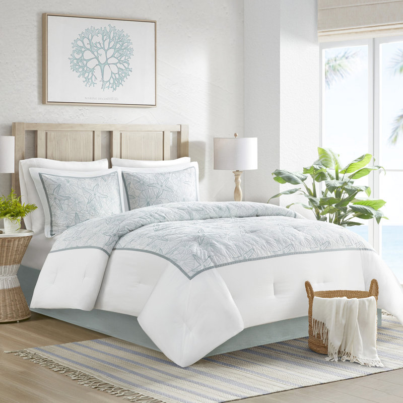 Édredon en coton blanc très grand, broderie de couleur sable foncé, rembourrage, literie surdimensionnée et confortable, comprend édredon, jupe de lit, 2 taies décoratives, literie, 100%, trop rembourré, 1