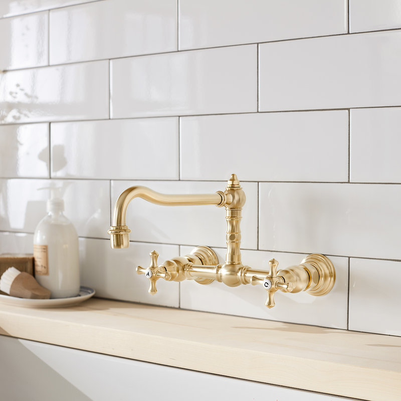 Proper Double Handle Kitchen Faucet, Satin Brass