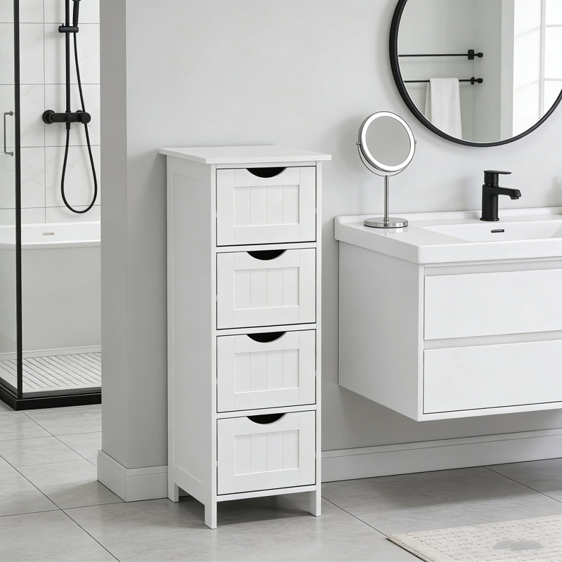 Armoire de rangement autoportante blanche avec tiroirs - compacte et pratique