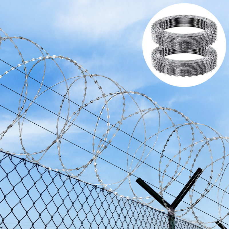 Galvanized Double Spiral Razor Wire Fence Set, 98 ft Coverage