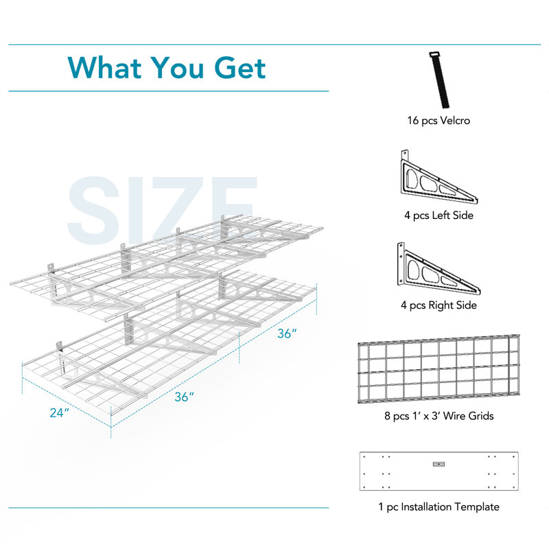 Tablettes de rangement murales pour garage, Blanc, H 12,2 po x l 72 po x P 24 po
