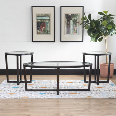 Athenia 3 Piece Glass Top  Living Room Oval Table Set