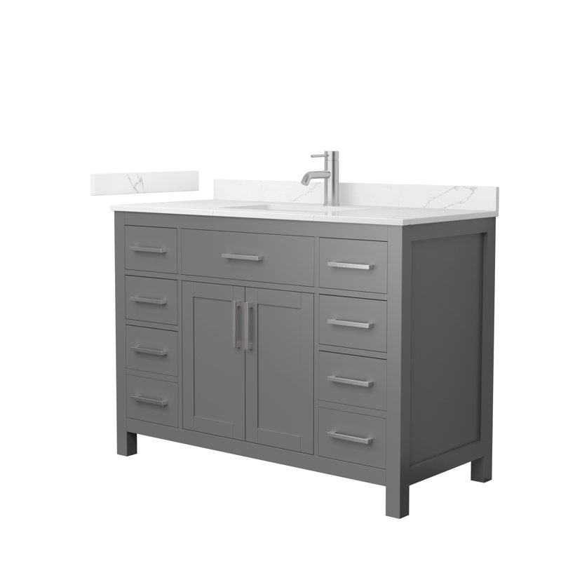 Beckett 48" Freestanding Single Bathroom Vanity with Quartz Top, Dark Gray, Brushed Nickel, Giotto Quartz
