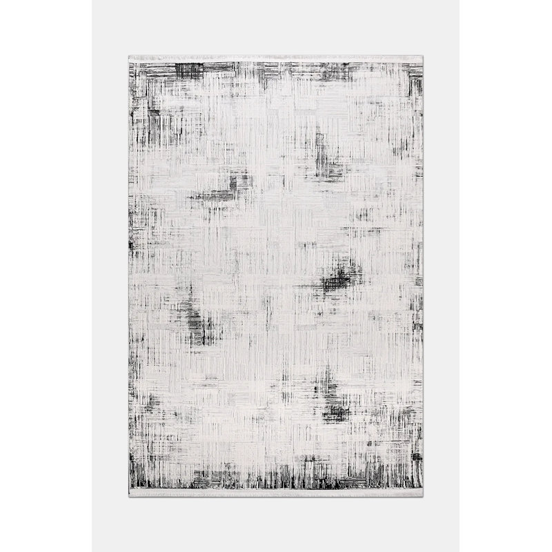 Tapis moderne en polyester Hanwell gris résistant aux taches Facile à nettoyer, 2,6 pi x 5 pi