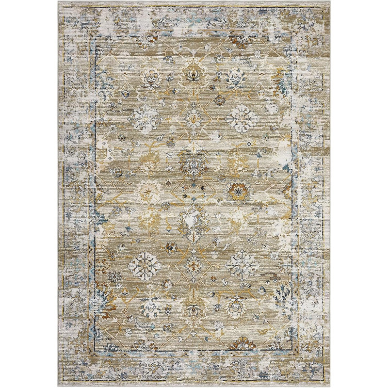 Vintage Decorative Area Rug, Polyester, Washed Back, Folding Printed Oriental Traditional Persian Design, Non-Shedding, Easy Care, Ideal.