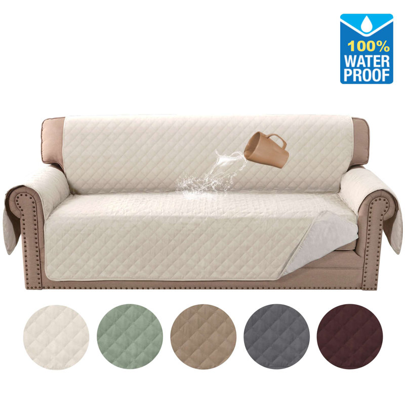 100% Waterproof Microfiber Fabric Sofa Slipcover Chair Cover Furniture Protector Cover with Elastic Straps for Pets Non Slip Loveseat Slipcover