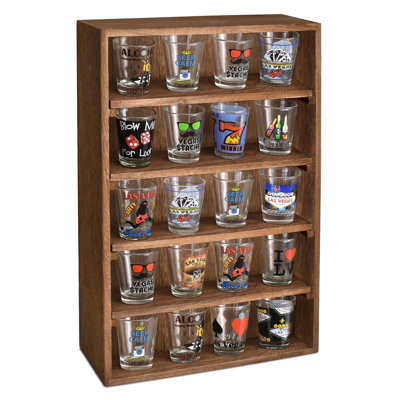 Wooden Wall-Mounted Display Shelves Rack For Collectibles-Figures,Shot Glasses,Spice Can,Cosmetics Or Perfume-5 Adjustable Height Shelves,Space-Saving