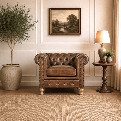 Genuine Leather Upholstered Armchair in Brown