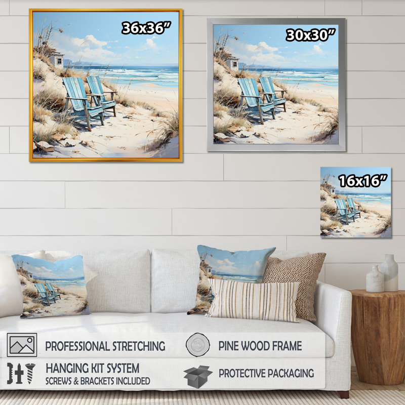 «Coastal Beach Charm Retreat II», reproduction sur toile, H 36 po x l 36 po x P 1,5 po, Cadre flottant noir