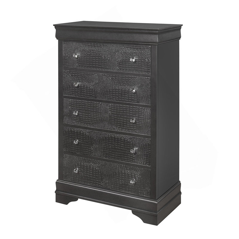 Commode gris métallique en crocodile Shaker, Gris métallisé
