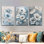 Impression sur toile 3 pièces Glam Blue Poppy Floral - Calm Living Space