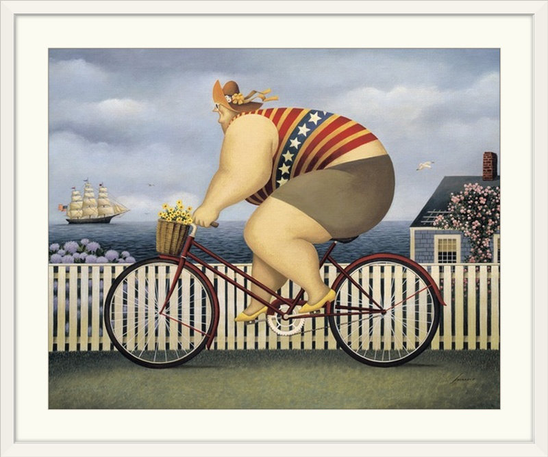 Mattawa Mary's New Bike, Lowell Herrero, reproduction d'art, H 20 po x l 23 po x P 1 po, Cadre blanc