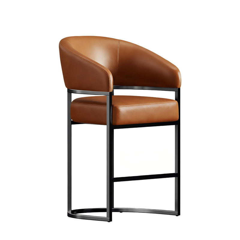 26" Counter Height Bar Stools,Camel PU Leather Black Metal Base, Black, Camel Faux Leather