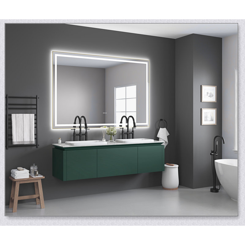 Miroir de salle de bain 84 po x 48 po à DEL avec avant et rétroéclairage, miroir de meuble-lavabo mural avec cadre en aluminium, antibuée, mémoire, 3 couleurs, gradation continue