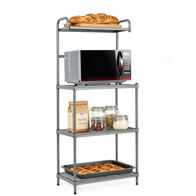 Étagère de boulanger à 4 niveaux, support de four à micro-ondes avec tablettes en grillage, grille de rangement autoportante pour la cuisine ou la salle à manger, gris