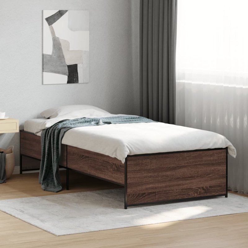 Vidaxl Bed Frame And Metal, Brown Oak, Single (3')