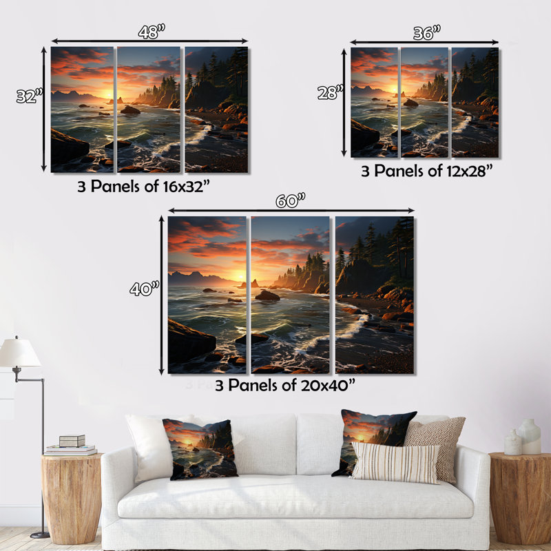 États-Unis, parc national olympique au coucher du soleil sur toile, reproduction de 3 pièces, H 40 po x l 60 po x P 1 po