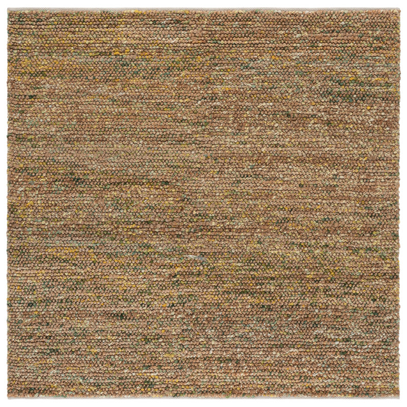 Bohemian Hand Woven Jute/Wool Rug in Brown, Square 6'