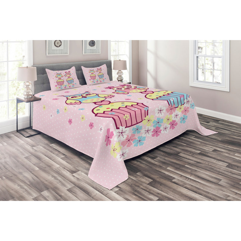 Owl Polyester Coverlet, King Bedspread + 2 Shams