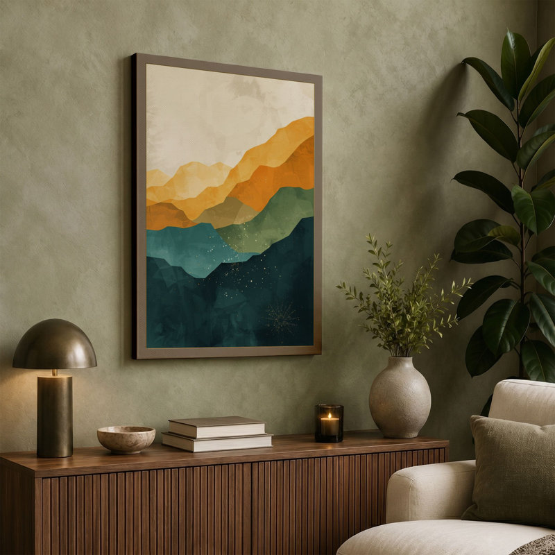 Mountains at Twilight Scandinavian 1 Piece Wrapped Canvas Wall Art, 30x20 - 76.2 x 50.8 cm, White Border
