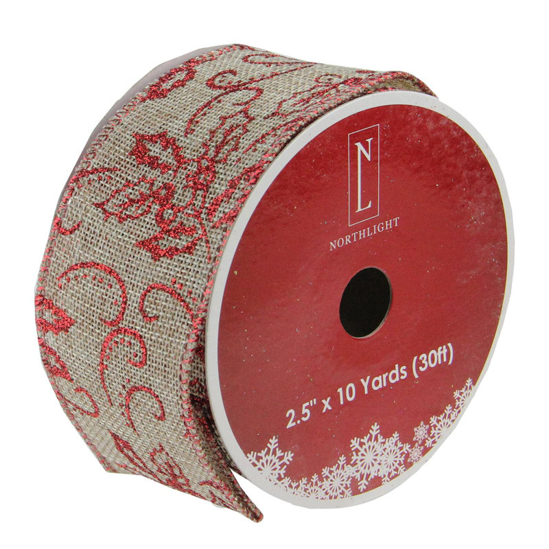 Bobines de Noël rouge et beige en fil de jute câblé - 2,5 po x 120 verges