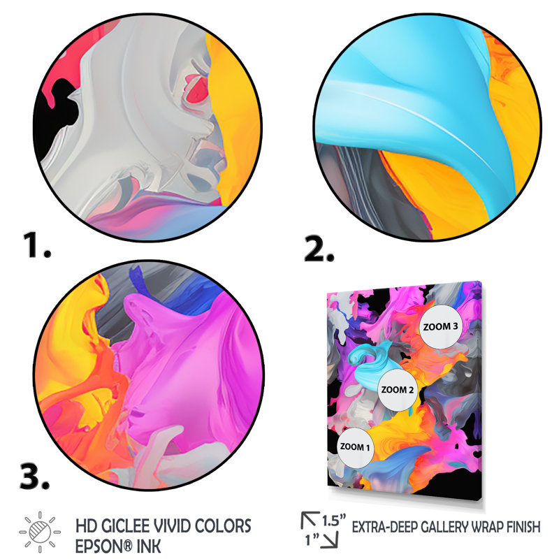 "Peinture rose et bleue Fusion II", Cadre flottant doré, H 32 po x l 24 po x P 1 po