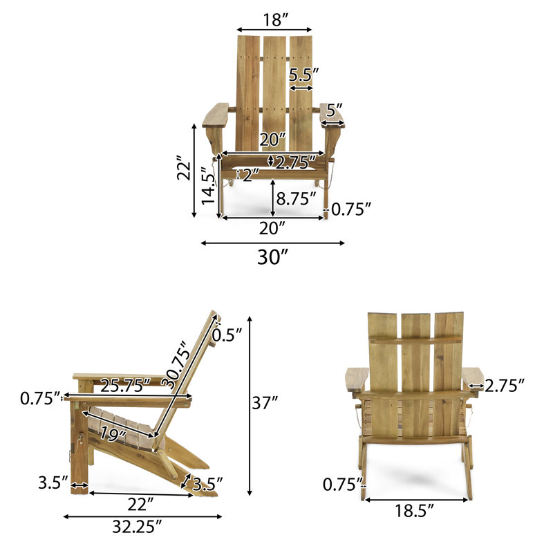 Willmot Acacia Foldable Outdoor Adirondack Chair, Natural Stained