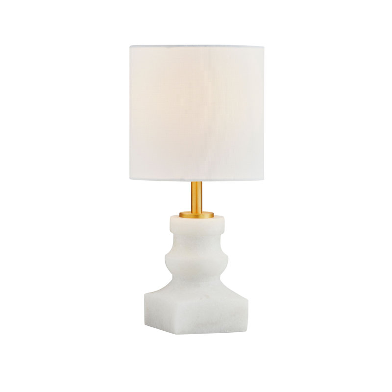 Leah 12.5" Mini Marble Table Lamp with Fabric Shade, Marble