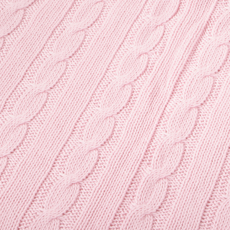 Knitted Throw Blanket, 100% Pure Cotton Throw Blanket, Machine Washable, Comfortable - NTBAY, Baby Pink, 90" L x 68" W