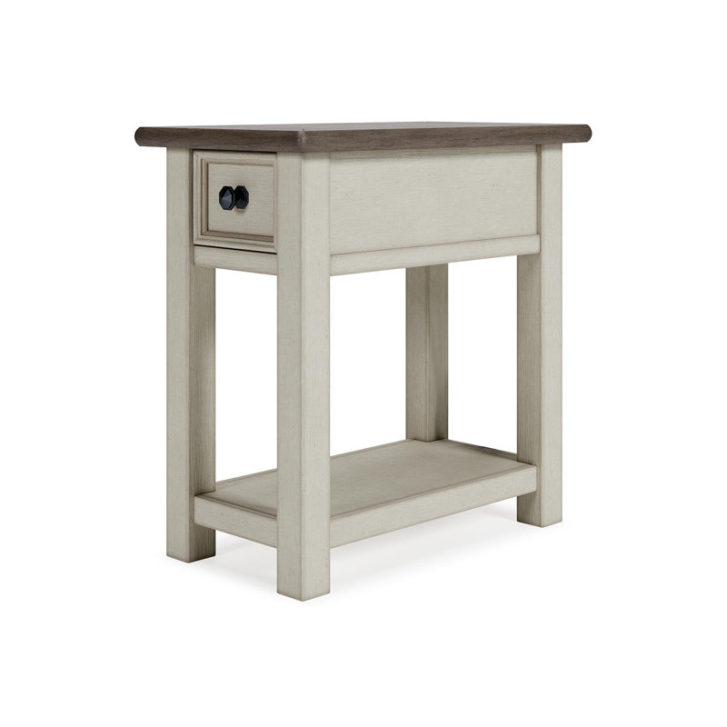 Chailey End Table with Storage and Built-In Outlets, 24.13" H x 14" W x 24.13" D, Weathered Gray/Antique White