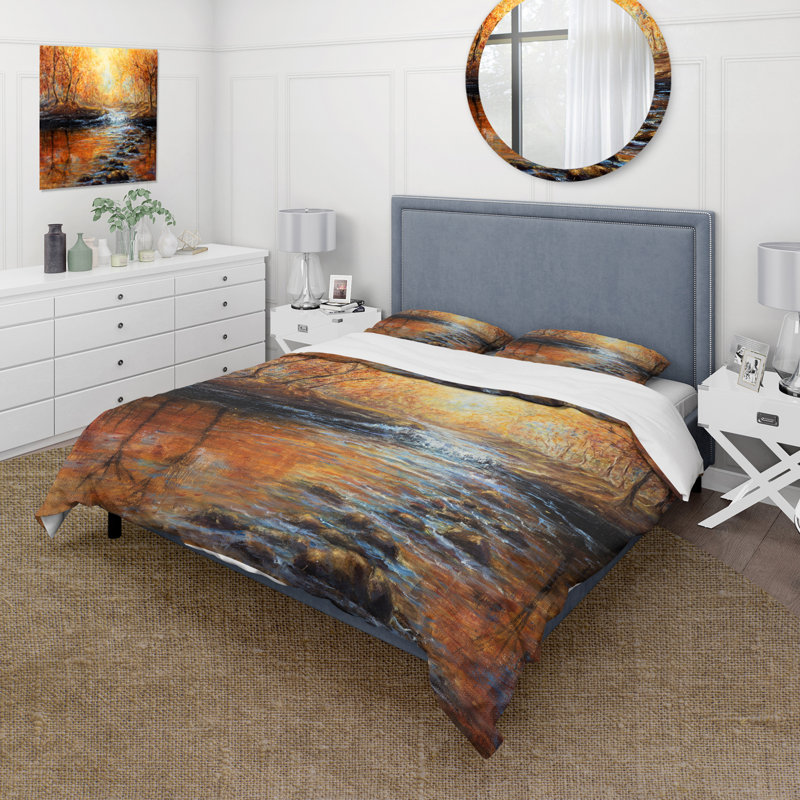 Morning Light In The Autumn Forest - Ensemble de housse de couette Lake House - Microfibre de polyester