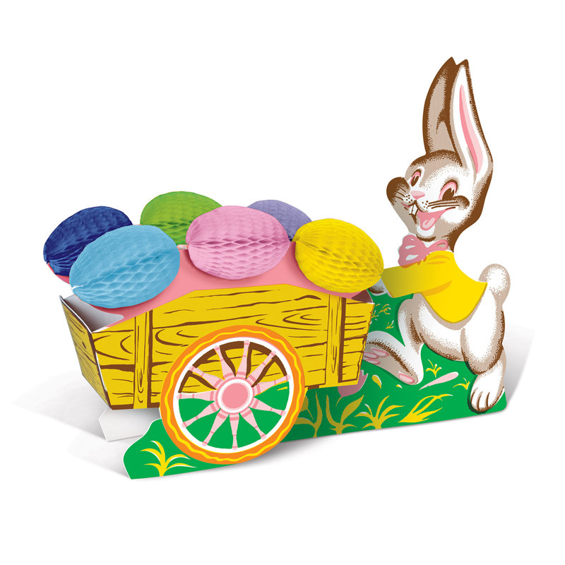 Lapin de Pâques rétro avec chariot