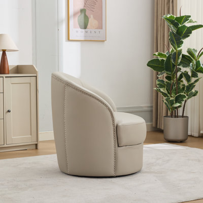 Fauteuil d'appoint pivotant en cuir Gream Top-grain, 360 ° lisse Spin, méridienne moderne pour le salon / bureau