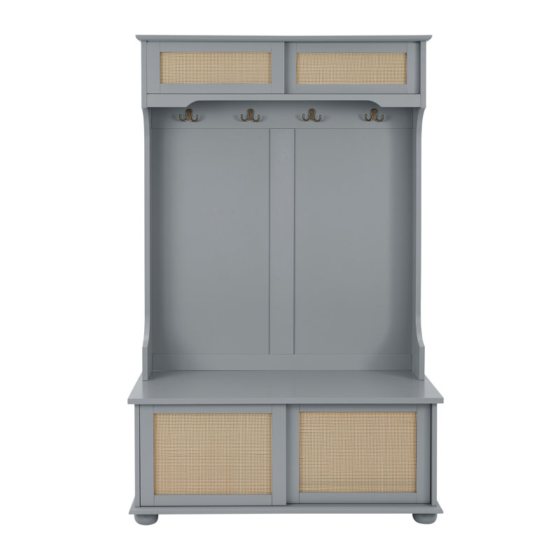 Clothes Hanger Hall Tree Storage Bench Shoe Rack For Entryway, Gray/Beige