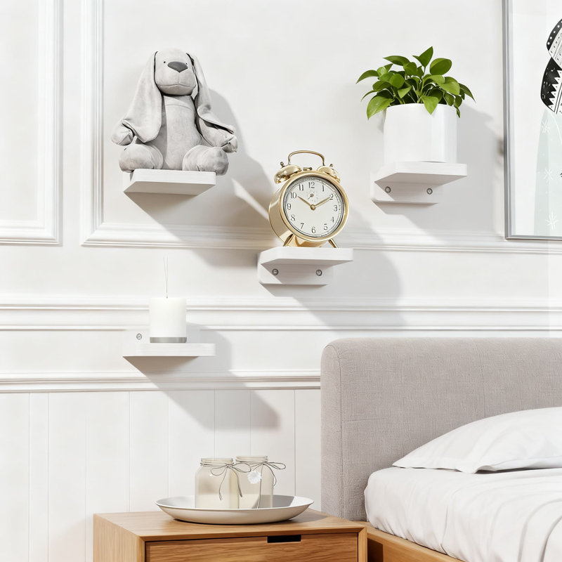 Floating Wall Shelves Set Of 4, Small Wooden Display Shelves For Home Decor And Storage, Minimalist Square Design For Bedroom, Bathroom, Kitchen, And Office