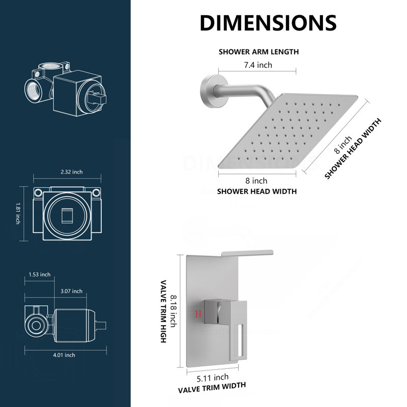 Shower Faucet With Storage Rack 8-Inch Rain Shower Head Shower Decoration Kit With Single Spray Shower Head Shower Faucet Set Complete Brushed Nickel