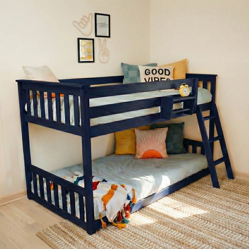 Lit superposé simple au-dessus sur lit simple en bois massif Aileana par Lark Manor™, Bleu
