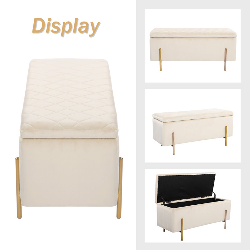 Debrango 43.5'' Wide Upholstered Flip Top Storage Bench, Beige Velvet