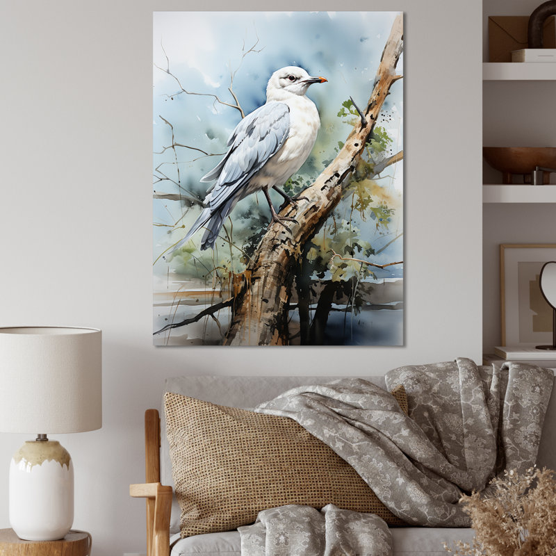 «Chemush Seagull Coastal Guardian On Branch», reproduction sur toile, H 40 po x l 30 po x P 1,5 po, Toile tendue