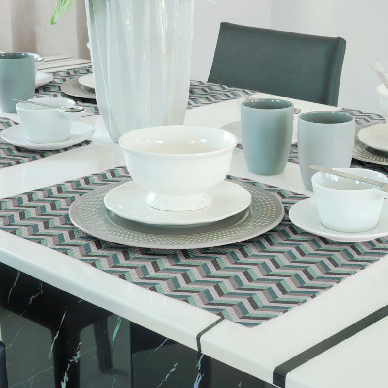 Napperon en coton 18 po chevrons, Vert / Gris
