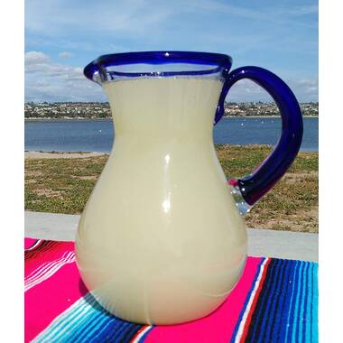 Mexican Glassware Cobalt Blue Pitcher Set of 6 Swirl Drinking