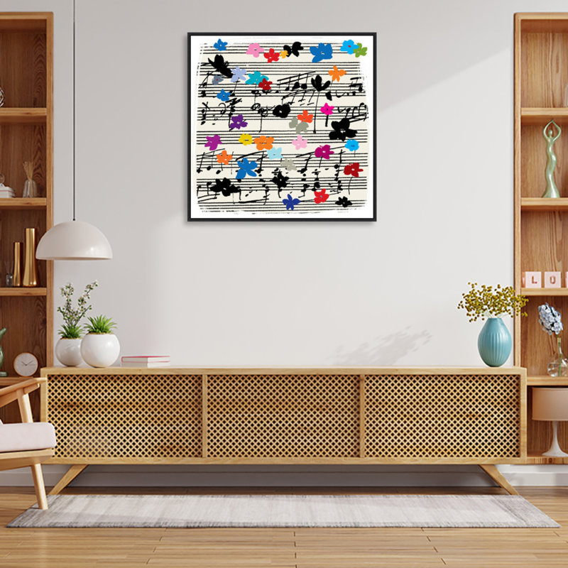 "Floral Music Notes" par Argelio, reproduction d'art sur toile encadrée, H 30 po x l 30 po x P 2 po